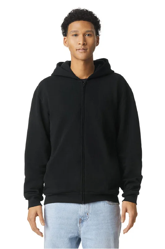 men's hoodies for casual wear -American Apparel Mens ReFlex Fleece Full Zip Hooded Sweatshirt Hoodie w/ Pockets - Black