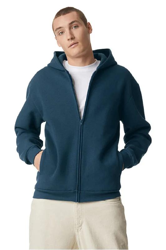 men's oversized sweatshirts -American Apparel Mens ReFlex Fleece Full Zip Hooded Sweatshirt Hoodie w/ Pockets - Sea Blue