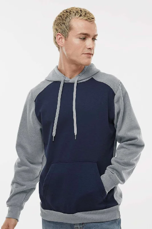 casual hoodies for men -Augusta Sportswear Mens Eco Revive 3 Season Fleece Hooded Sweatshirt Hoodie w/ Pouch Pocket - Navy Blue/Heather Grey