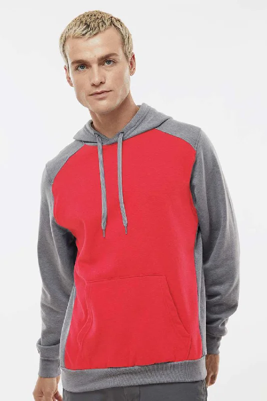 men's hoodies for winter -Augusta Sportswear Mens Eco Revive 3 Season Fleece Hooded Sweatshirt Hoodie w/ Pouch Pocket - Scarlet Red/Heather Grey