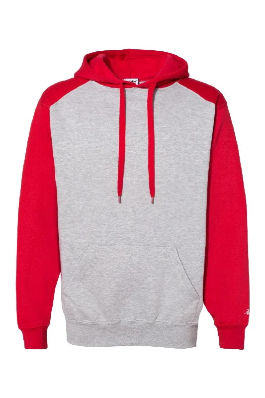 athletic sweatshirts for men -Badger Mens Athletic Fleece Hooded Sweatshirt Hoodie w/ Pouch Pocket - Oxford Grey/Red