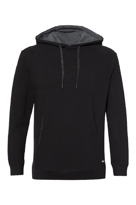 men's trendy hoodies -Badger Mens FitFlex Moisture Wicking Hooded Sweatshirt Hoodie w/ Pouch Pocket - Black