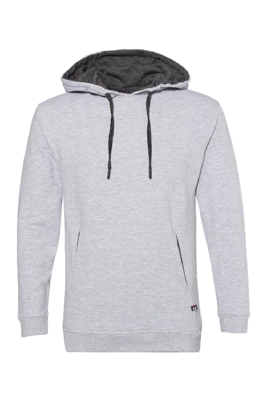 men's oversized sweatshirts for layering -Badger Mens FitFlex Moisture Wicking Hooded Sweatshirt Hoodie w/ Pouch Pocket - Oxford Grey