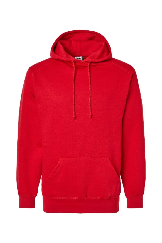 men's hoodies with pockets -Badger Mens Hooded Sweatshirt Hoodie w/ Pouch Pocket - Red