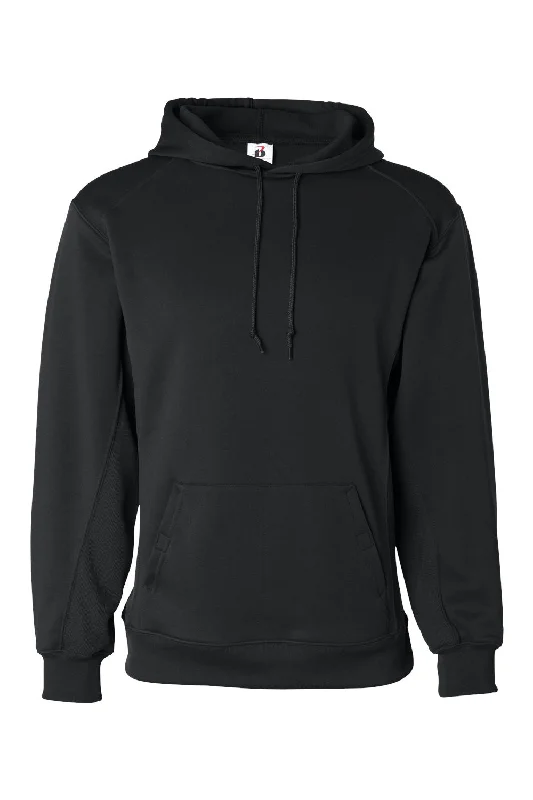 men's long sleeve sweatshirts -Badger Mens Performance Moisture Wicking Fleece Hooded Sweatshirt Hoodie w/ Pouch Pocket - Black