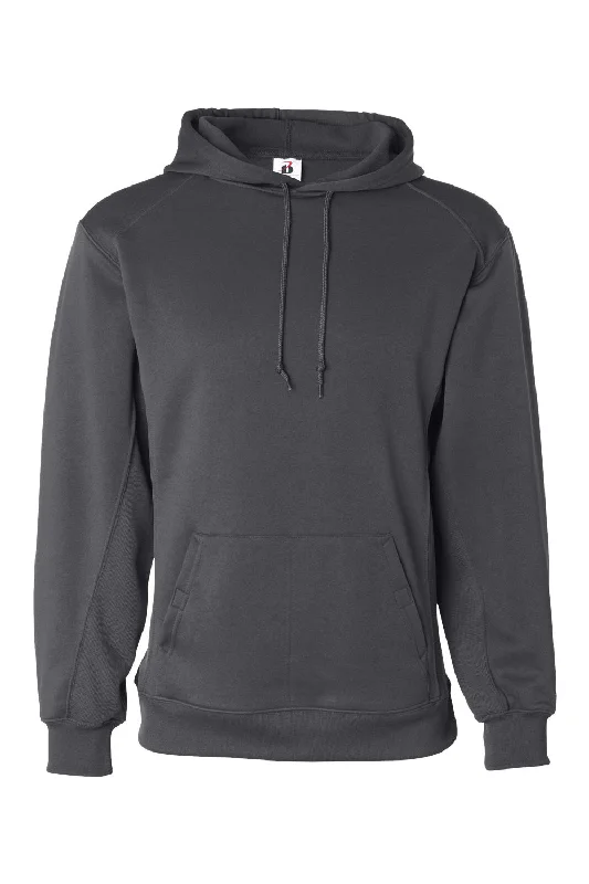 seasonal hoodies for men -Badger Mens Performance Moisture Wicking Fleece Hooded Sweatshirt Hoodie w/ Pouch Pocket - Graphite Grey