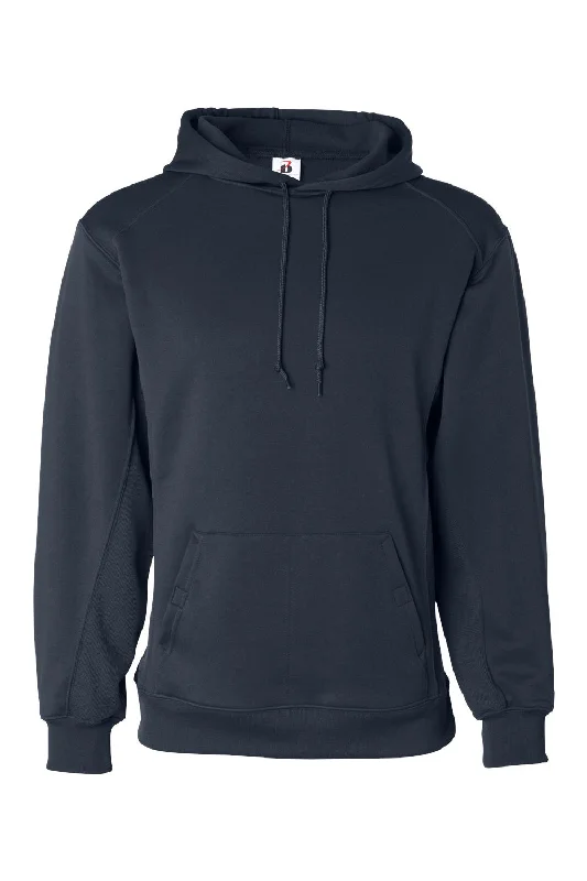 men's urban hoodies -Badger Mens Performance Moisture Wicking Fleece Hooded Sweatshirt Hoodie w/ Pouch Pocket - Navy Blue