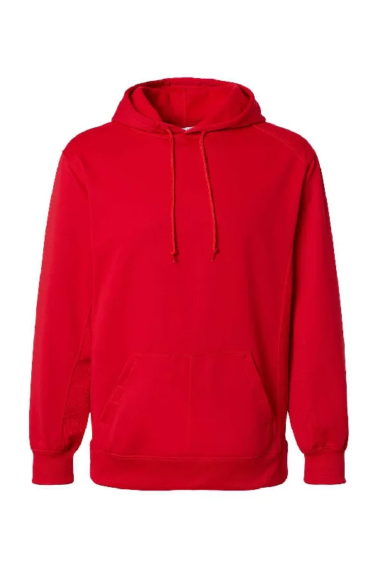 men's performance hoodies -Badger Mens Performance Moisture Wicking Fleece Hooded Sweatshirt Hoodie w/ Pouch Pocket - Red