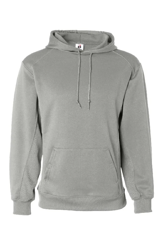 fleece hoodies for men -Badger Mens Performance Moisture Wicking Fleece Hooded Sweatshirt Hoodie w/ Pouch Pocket - Silver Grey