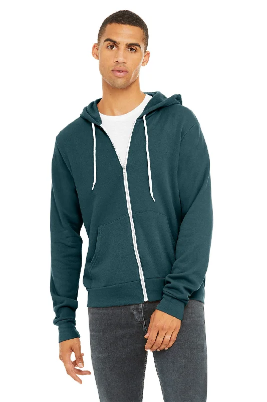 men's graphic sweatshirts -Bella + Canvas Mens Fleece Full Zip Hooded Sweatshirt Hoodie w/ Pockets - Atlantic Blue