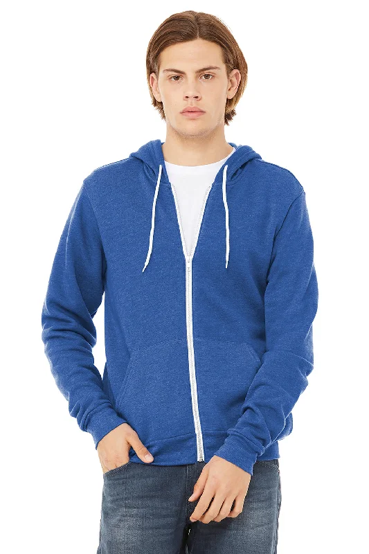 modern hoodies for men -Bella + Canvas Mens Fleece Full Zip Hooded Sweatshirt Hoodie w/ Pockets - Heather True Royal Blue