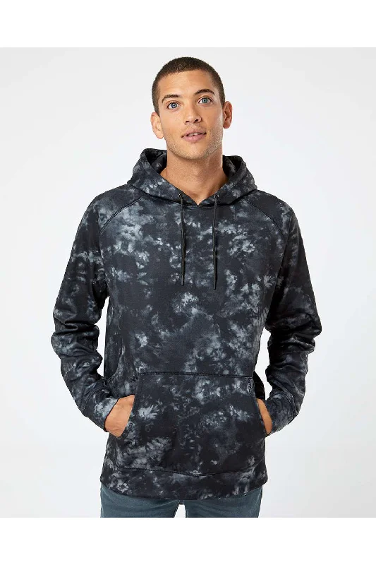 men's hoodies for fall -Burnside Mens Performance Raglan Hooded Sweatshirt Hoodie w/ Pouch Pocket - Black Tie Dye