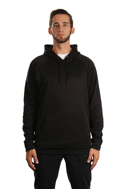 men's vintage hoodies -Burnside Mens Performance Raglan Hooded Sweatshirt Hoodie w/ Pouch Pocket - Black