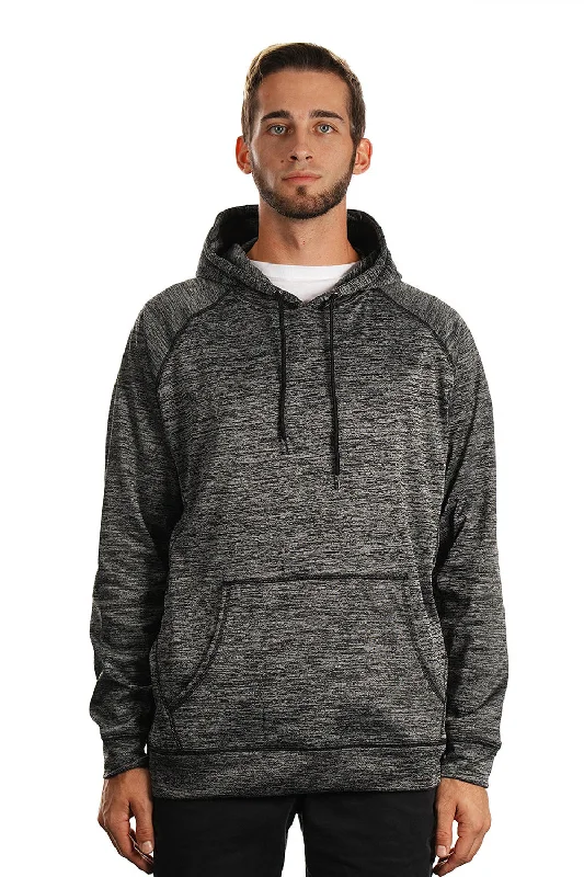 men's pull-over sweatshirts -Burnside Mens Performance Raglan Hooded Sweatshirt Hoodie w/ Pouch Pocket - Heather Charcoal Grey