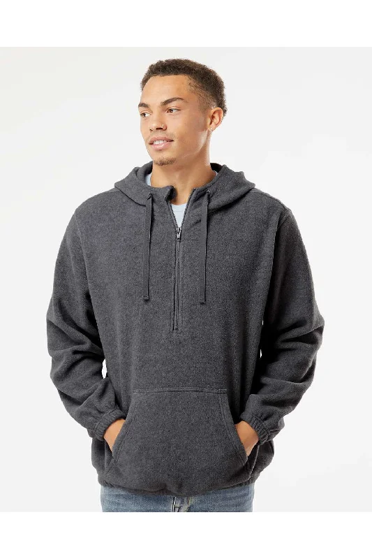 workout sweatshirts for men -Burnside Mens Polar Fleece 1/4 Zip Hooded Sweatshirt Hoodie w/ Pouch Pocket - Heather Charcoal Grey