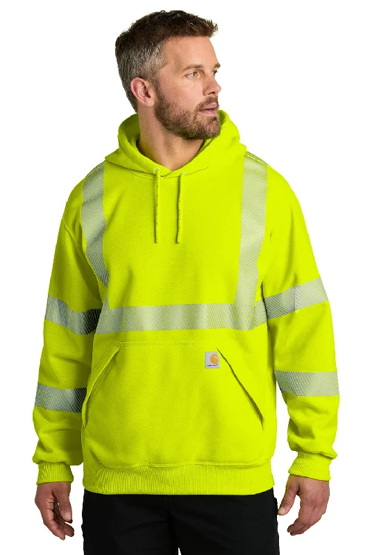 men's long sleeve hoodies -Carhartt Mens ANSI 107 Class 3 Water Resistant Hooded Sweatshirt Hoodie w/ Pouch Pocket - Bright Lime Green - New