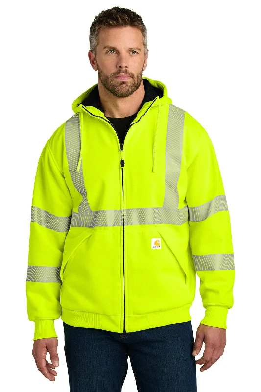 light hoodies for men -Carhartt Mens ANSI 107 Class 3 Water Resistant Full Zip Hooded Sweatshirt Hoodie w/ Pockets - Bright Lime Green - New