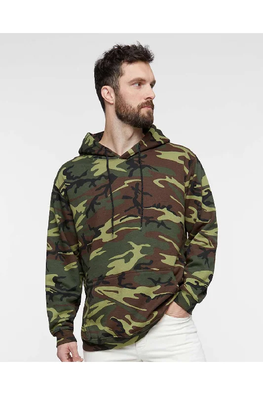 workout hoodies for men -Code Five Mens Fleece Hooded Sweatshirt Hoodie w/ Pouch Pocket - Green Woodland