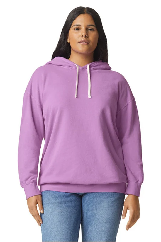 trendy hoodie sweatshirts -Comfort Colors Mens Garment Dyed Fleece Hooded Sweatshirt Hoodie - Neon Violet Purple