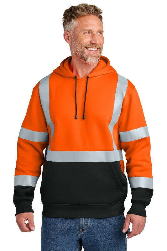 winter-ready sweatshirts for men -CornerStone Mens ANSI 107 Class 3 Heavy Duty Fleece Hooded Sweatshirt Hoodie w/ Pouch Pocket - Safety Orange - New