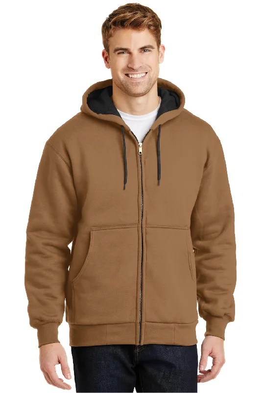 men's soft sweatshirts -CornerStone Mens Full Zip Hooded Sweatshirt Hoodie w/ Pockets - Duck Brown