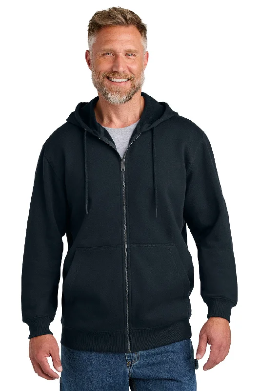 trendy pullover hoodies for men -CornerStone Mens Tough Fleece Full Zip Hooded Sweatshirt Hoodie w/ Pockets - Navy Blue - New