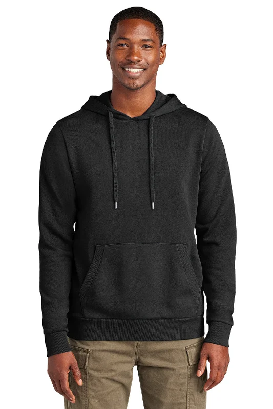 men's zippered sweatshirts -District Mens District Wash Fleece Hooded Sweatshirt Hoodie w/ Pouch Pocket - Black - New