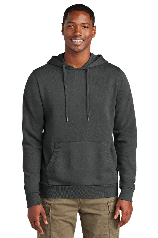 men's hoodies with logo -District Mens District Wash Fleece Hooded Sweatshirt Hoodie w/ Pouch Pocket - Graphite Grey - New