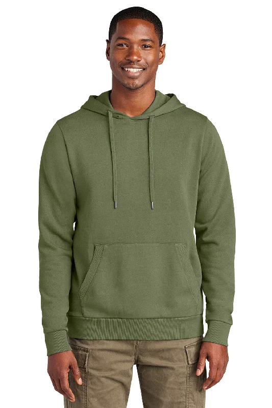 slim-fit hoodies for men -District Mens District Wash Fleece Hooded Sweatshirt Hoodie w/ Pouch Pocket - Olive Drab Green - New