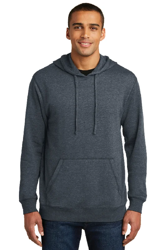 workout hoodies for men -District Mens Fleece Hooded Sweatshirt Hoodie w/ Pouch Pocket - Heather Navy Blue