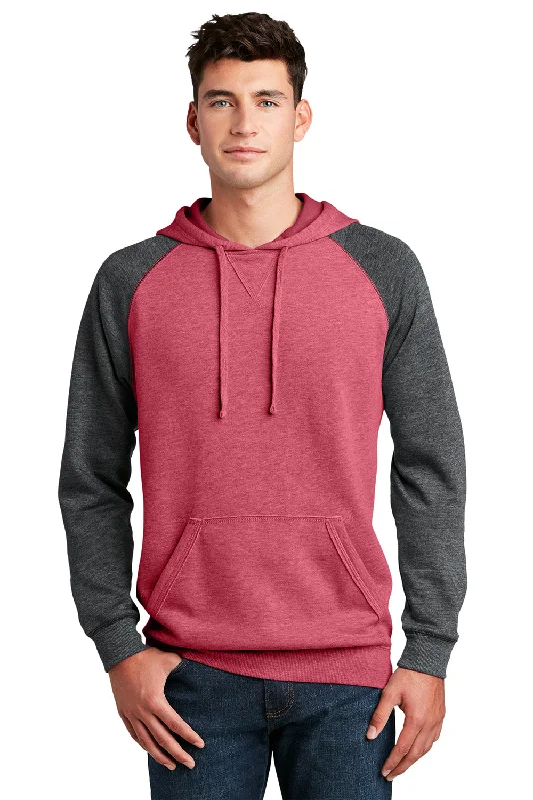 casual sweatshirts for men -District Mens Fleece Hooded Sweatshirt Hoodie w/ Pouch Pocket - Heather Red/Grey