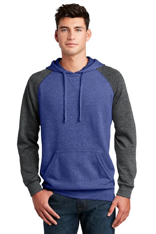 men's heavy-duty hoodies -District Mens Fleece Hooded Sweatshirt Hoodie w/ Pouch Pocket - Heather Deep Royal Blue/Grey