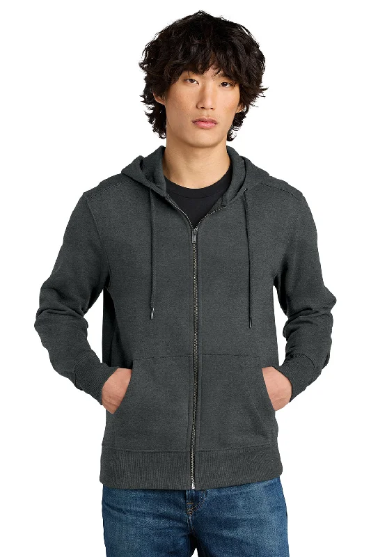 hoodies for men for working out -District Mens Perfect Weight Fleece Full Zip Hooded Sweatshirt Hoodie w/ Pockets - Heather Charcoal Grey