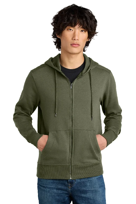 classic sweatshirts for men -District Mens Perfect Weight Fleece Full Zip Hooded Sweatshirt Hoodie w/ Pockets - Military Green