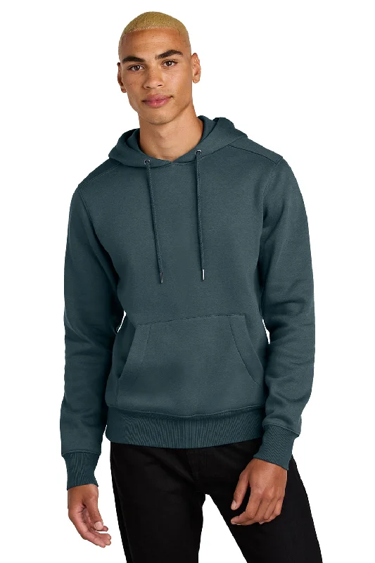 oversized sweatshirts for men -District Mens Perfect Weight Fleece Hooded Sweatshirt Hoodie w/ Pouch Pocket - Deep Steel Blue