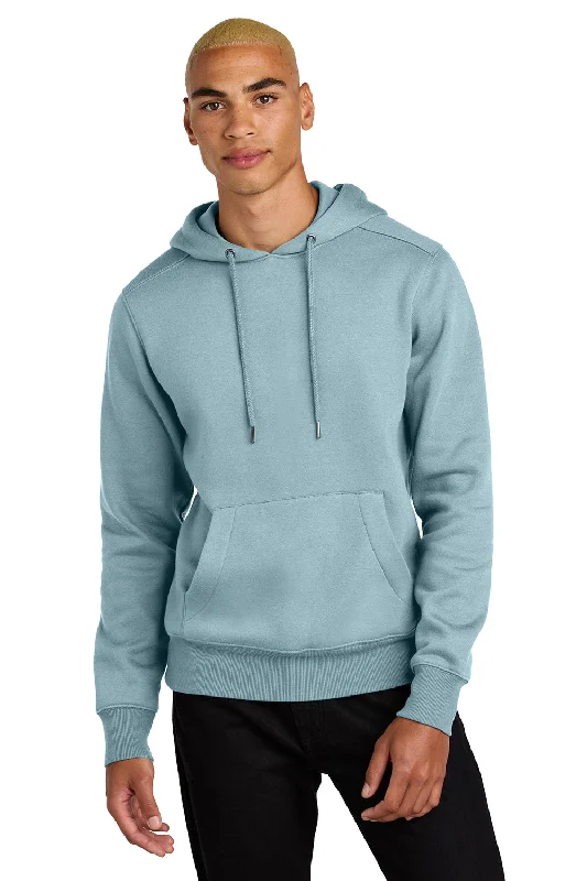 sports sweatshirts for men -District Mens Perfect Weight Fleece Hooded Sweatshirt Hoodie w/ Pouch Pocket - Fog Blue