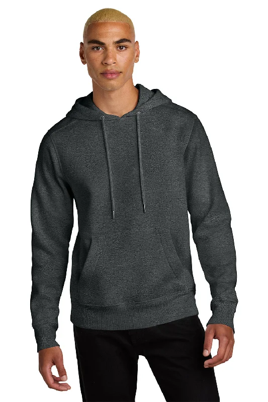 men's crewneck hoodies -District Mens Perfect Weight Fleece Hooded Sweatshirt Hoodie w/ Pouch Pocket - Heather Charcoal Grey