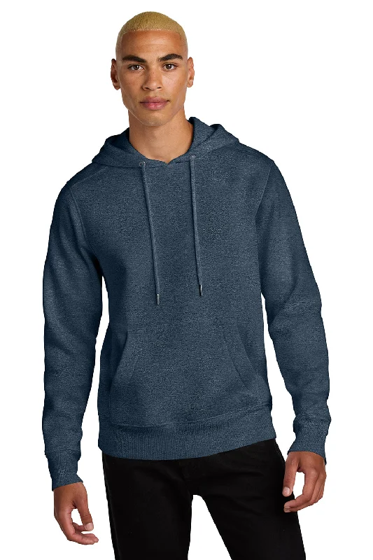 men's hoodies for travel -District Mens Perfect Weight Fleece Hooded Sweatshirt Hoodie w/ Pouch Pocket - Heather Navy Blue