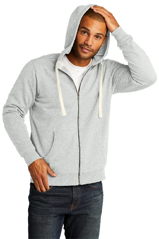 men's hoodies with a hood -District Mens Re-Fleece Full Zip Hooded Sweatshirt Hoodie w/ Pockets - Ash Grey