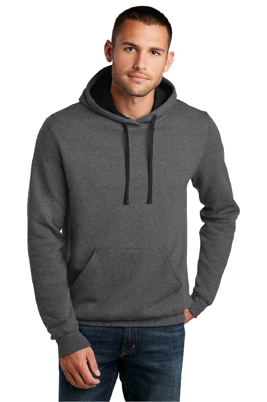 fashion sweatshirts for men -District Mens The Concert Fleece Hooded Sweatshirt Hoodie w/ Pouch Pocket - Heather Charcoal Grey