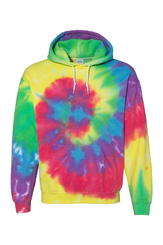 men's printed hoodies -Dyenomite Mens Blended Tie Dyed Hooded Sweatshirt Hoodie w/ Pouch Pocket - Classic Rainbow