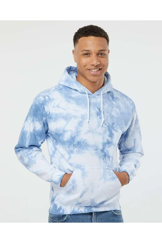 trendy hoodies for men -Dyenomite Mens Blended Tie Dyed Hooded Sweatshirt Hoodie w/ Pouch Pocket - Cloudy Sky Crystal