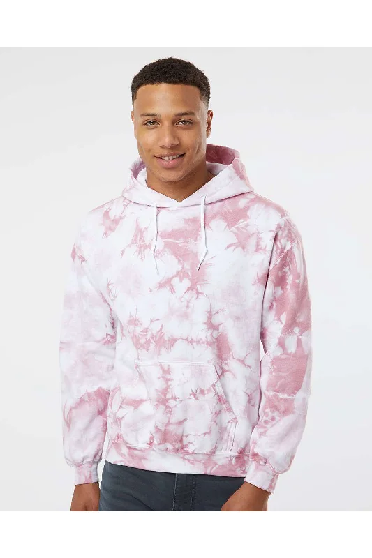 hoodies for men with pockets -Dyenomite Mens Blended Tie Dyed Hooded Sweatshirt Hoodie w/ Pouch Pocket - Rose Crystal