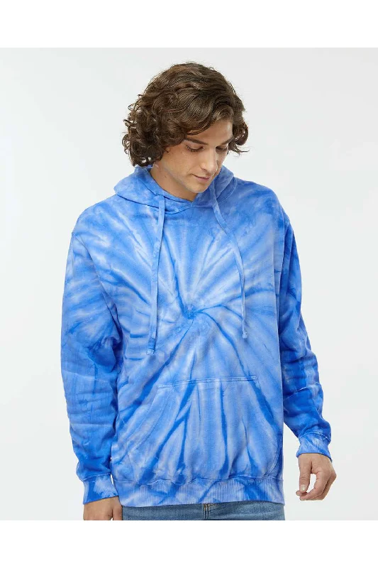 men's hoodies for gym -Dyenomite Mens Cyclone Tie Dyed Hooded Sweatshirt Hoodie w/ Pouch Pocket - Royal Blue