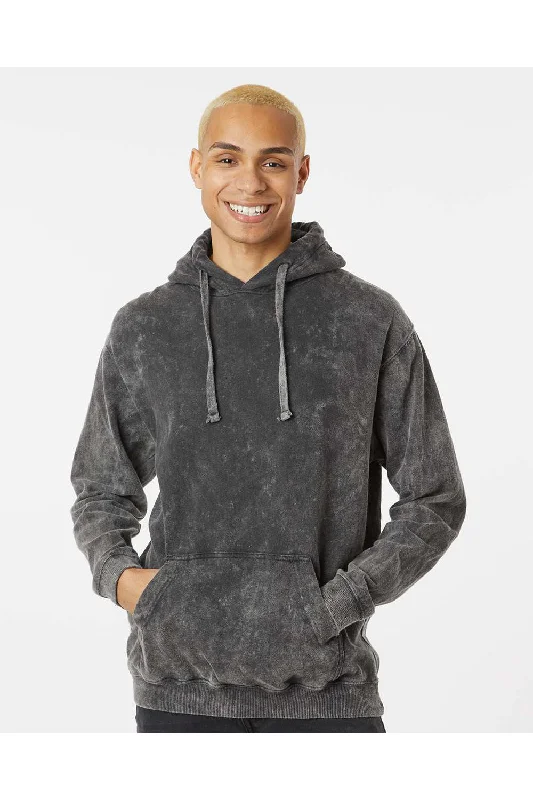 zip-up hoodies for men -Dyenomite Mens Premium Fleece Mineral Wash Hooded Sweatshirt Hoodie w/ Pouch Pocket - Grey Mineral Wash