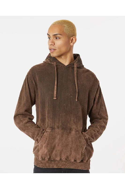 comfortable hoodies for men -Dyenomite Mens Premium Fleece Mineral Wash Hooded Sweatshirt Hoodie w/ Pouch Pocket - Hounddog Brown