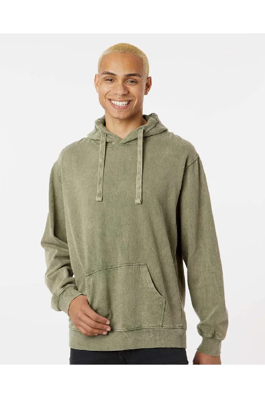 black hoodies for men -Dyenomite Mens Premium Fleece Mineral Wash Hooded Sweatshirt Hoodie w/ Pouch Pocket - Kale Green