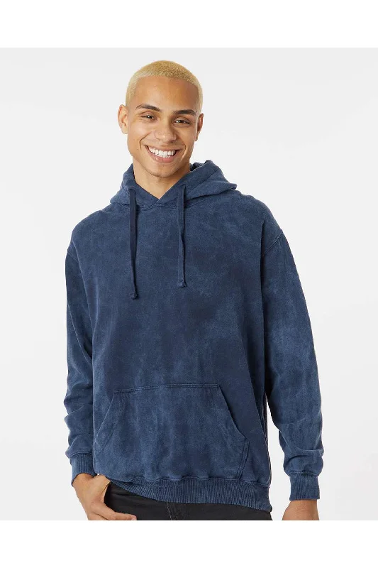 oversized hoodies for men -Dyenomite Mens Premium Fleece Mineral Wash Hooded Sweatshirt Hoodie w/ Pouch Pocket - Midnight Blue