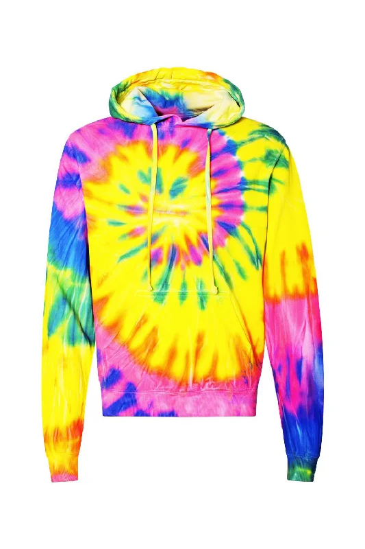 men's hoodie sweatshirt -Dyenomite Mens Spiral Tie Dyed Hooded Sweatshirt Hoodie w/ Pouch Pocket - Flo Rainbow Spiral