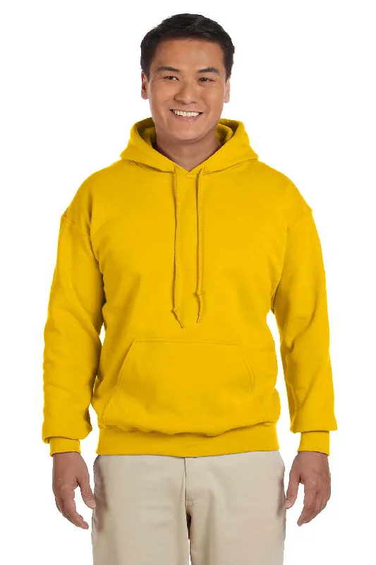 slim-fit hoodies for men -Gildan Mens Pill Resistant Hooded Sweatshirt Hoodie w/ Pouch Pocket - Gold